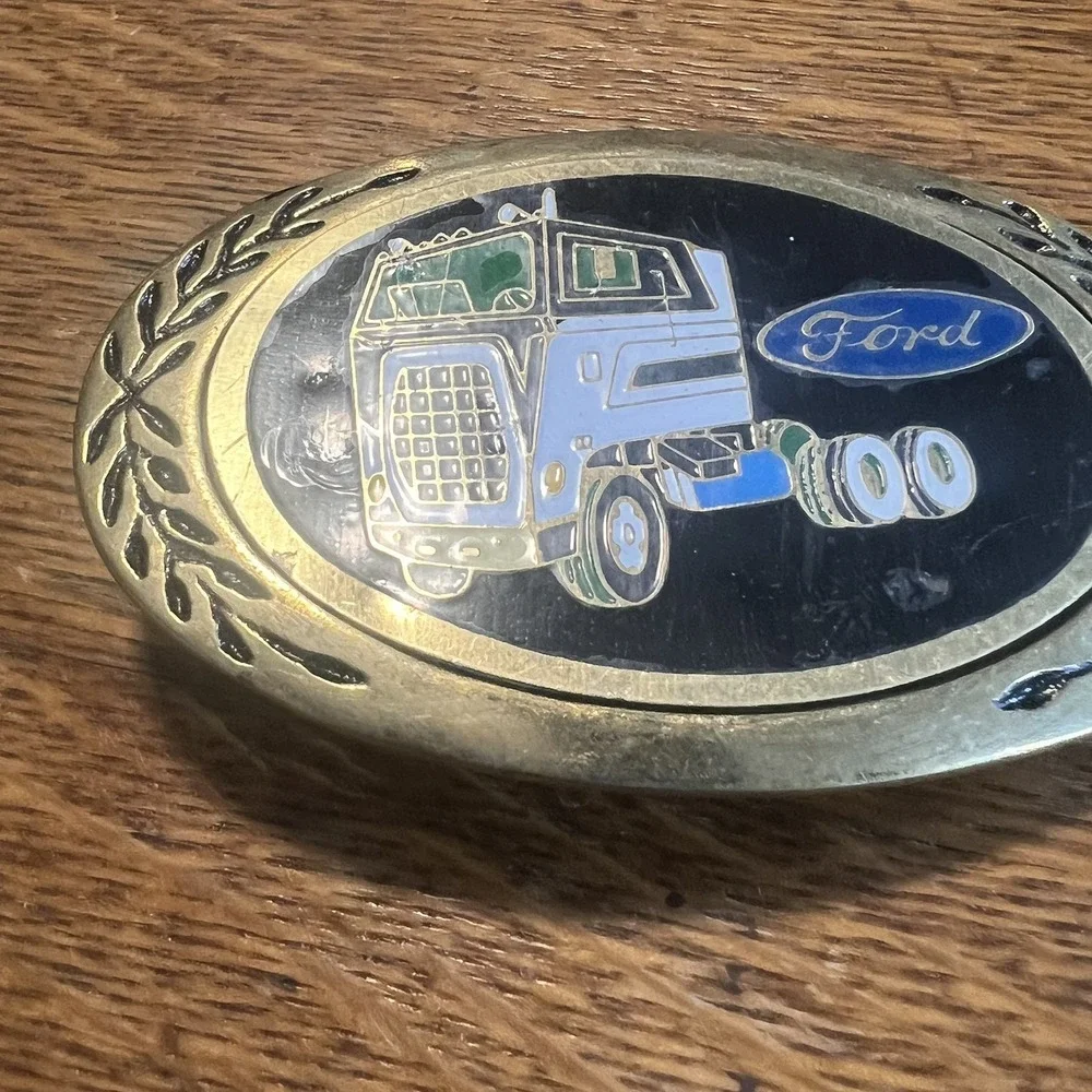 Vintage 1980s Ford Cab Over Truck Advertisement Belt Buckle Solid Brass B13